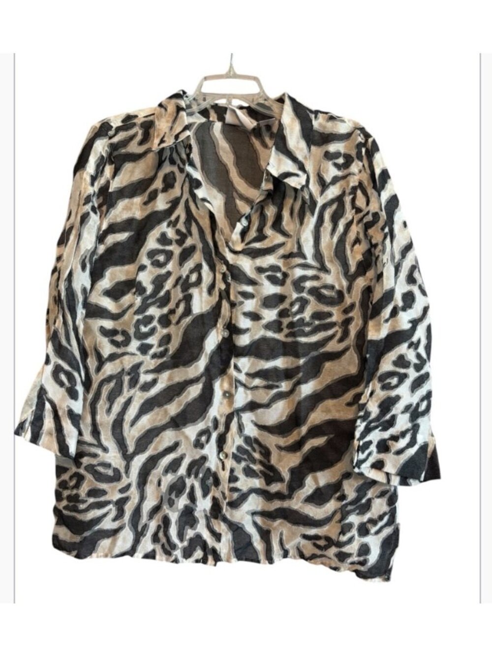Alfred Dunner Women’s Black & Gray Feminine Sheer 3/4 Sleeve Blouse Top Size 18